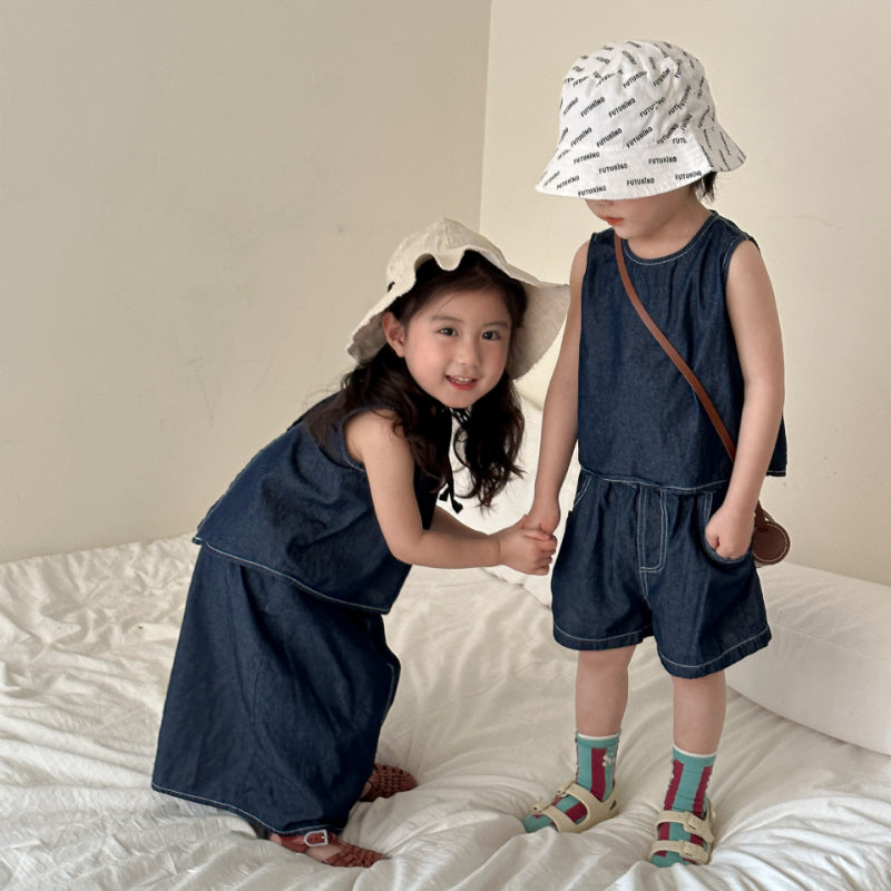 【BABY＆KID】夏新作 ダークデニムベストワンピ、セットアップSK063013