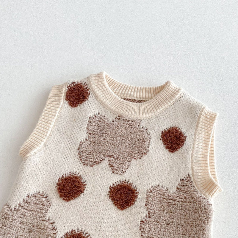 【BABY&KID】花柄ベスト&パフ袖トップス&ニットパンツ3点セットSK100332