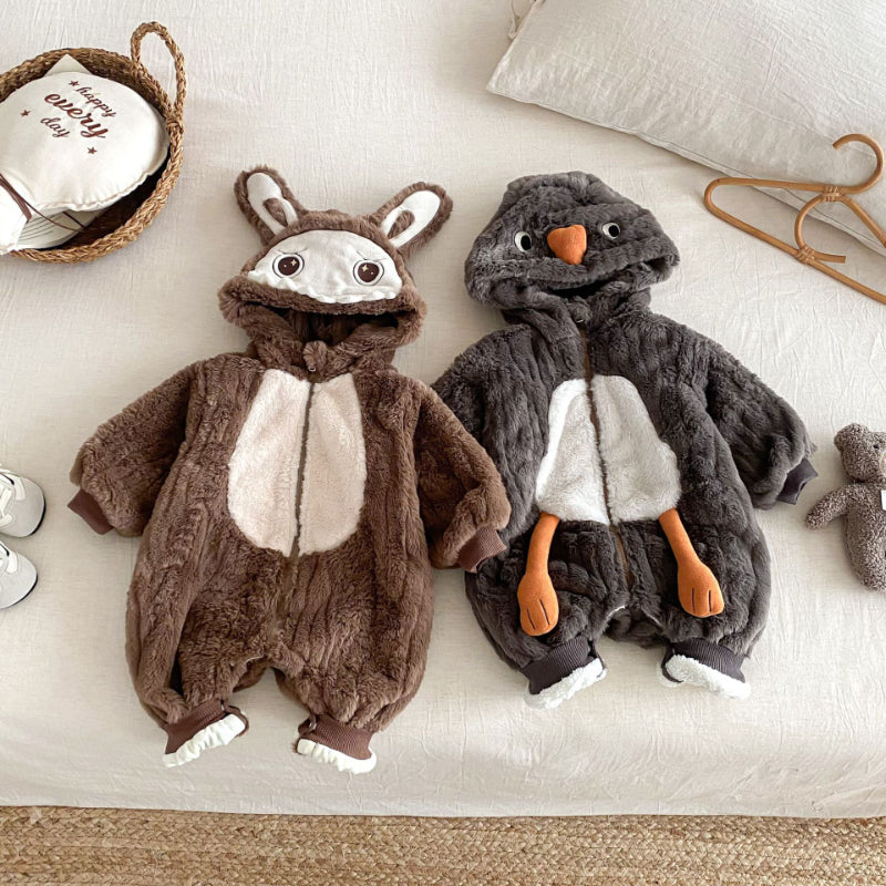 【BABY】うさぎファー風フード裏起毛カバーオールSK102917