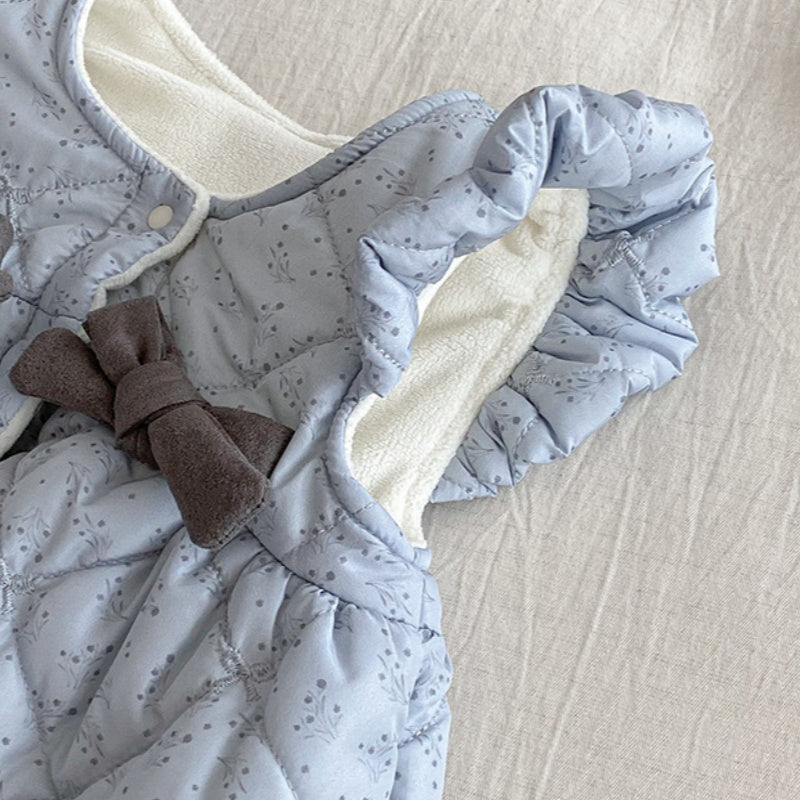 【BABY】冬新作小花柄蝶結び裏起毛カバーオールSK102704