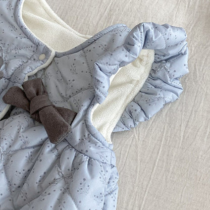 【BABY】冬新作小花柄蝶結び裏起毛カバーオールSK102704