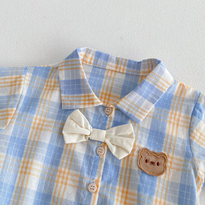 【BABY】夏新作 Sweet bearチェックロンパース、サロペットSK062910