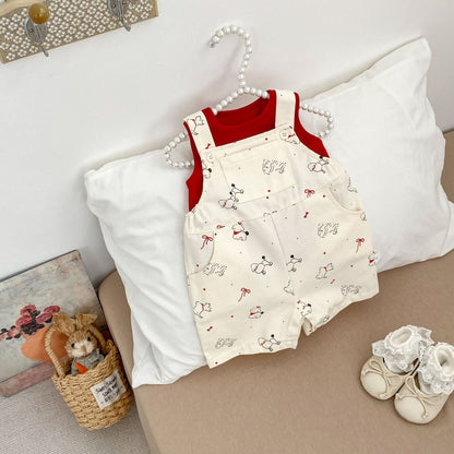 【BABY&KID】夏新作いぬプリントサロペットショートパンツ＆無地タンクトップSK105509