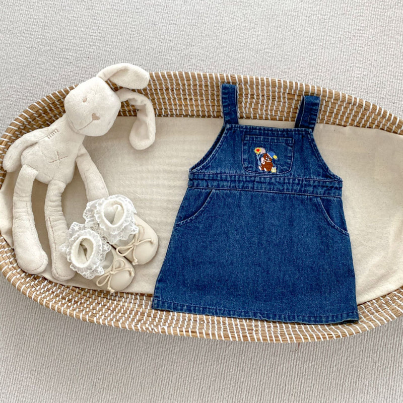 【BABY&KID】くま刺繍ジャンパースカート、カートゥーン刺繍襟ブラウスSK100841