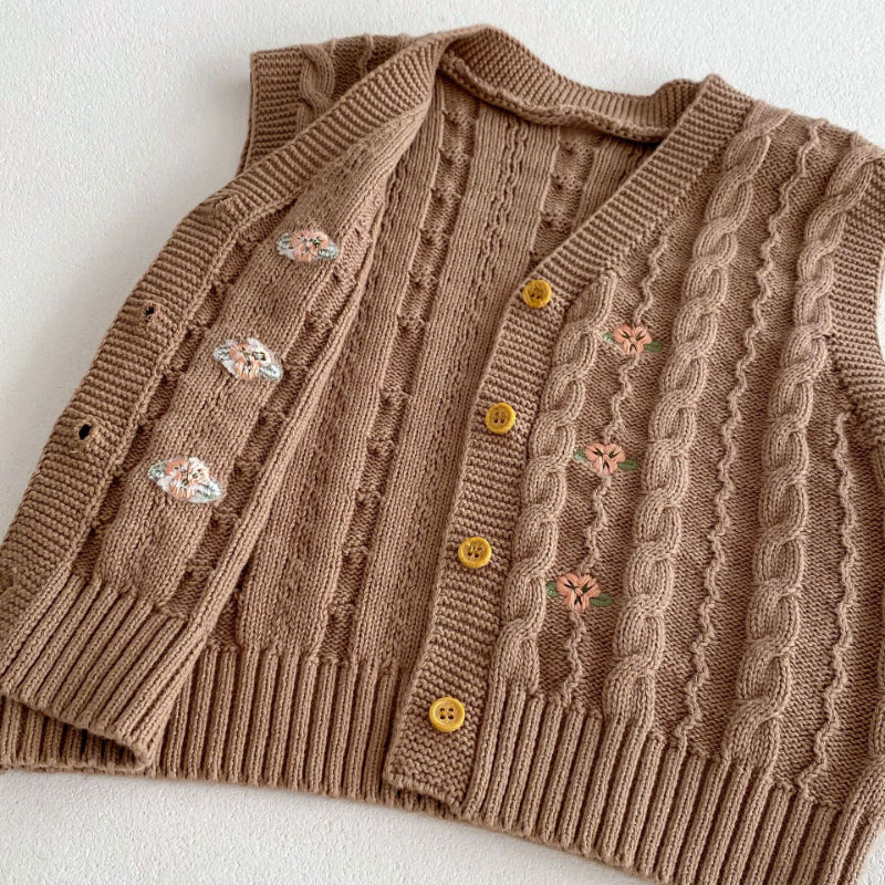 【BABY&KID】レトロ刺繍ニットベストSK092912