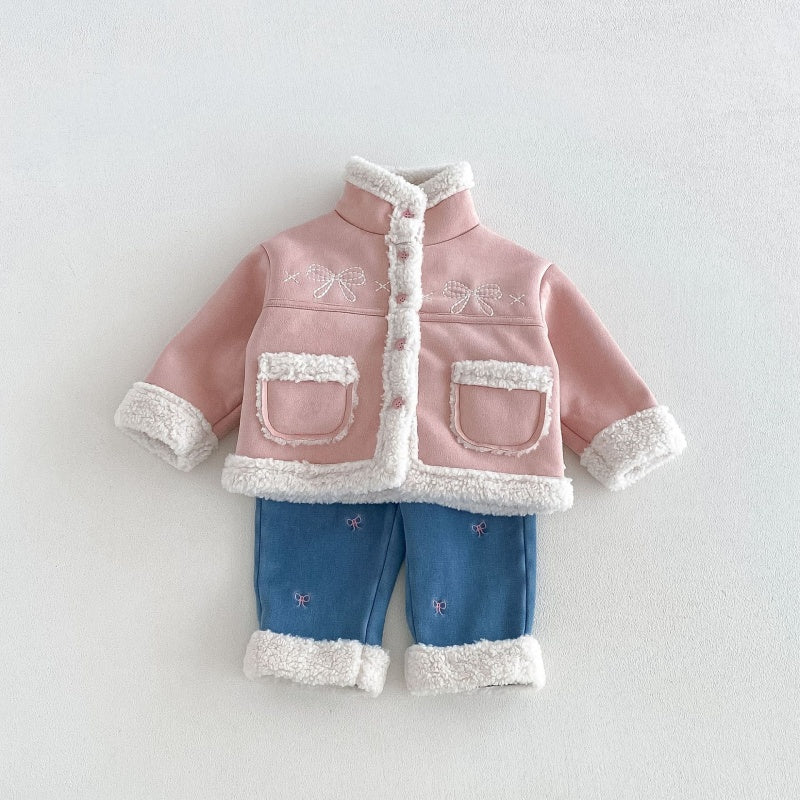 【BABY&KID】冬新作蝶結び裏起毛ジャケット、デニムパンツSK108523