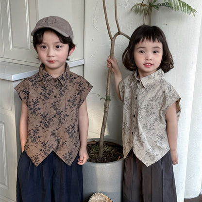 【BABY&KID】夏新作 レトロフラワー半袖シャツSK080508