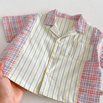 【BABY&KID】夏新作韓国風ストライプ半袖シャツ、デニムパンツSK104824