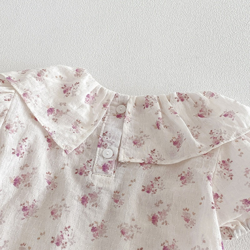 【BABY】夏新作フリル襟小花柄ブラウス＆サロペットロンパースSK104508