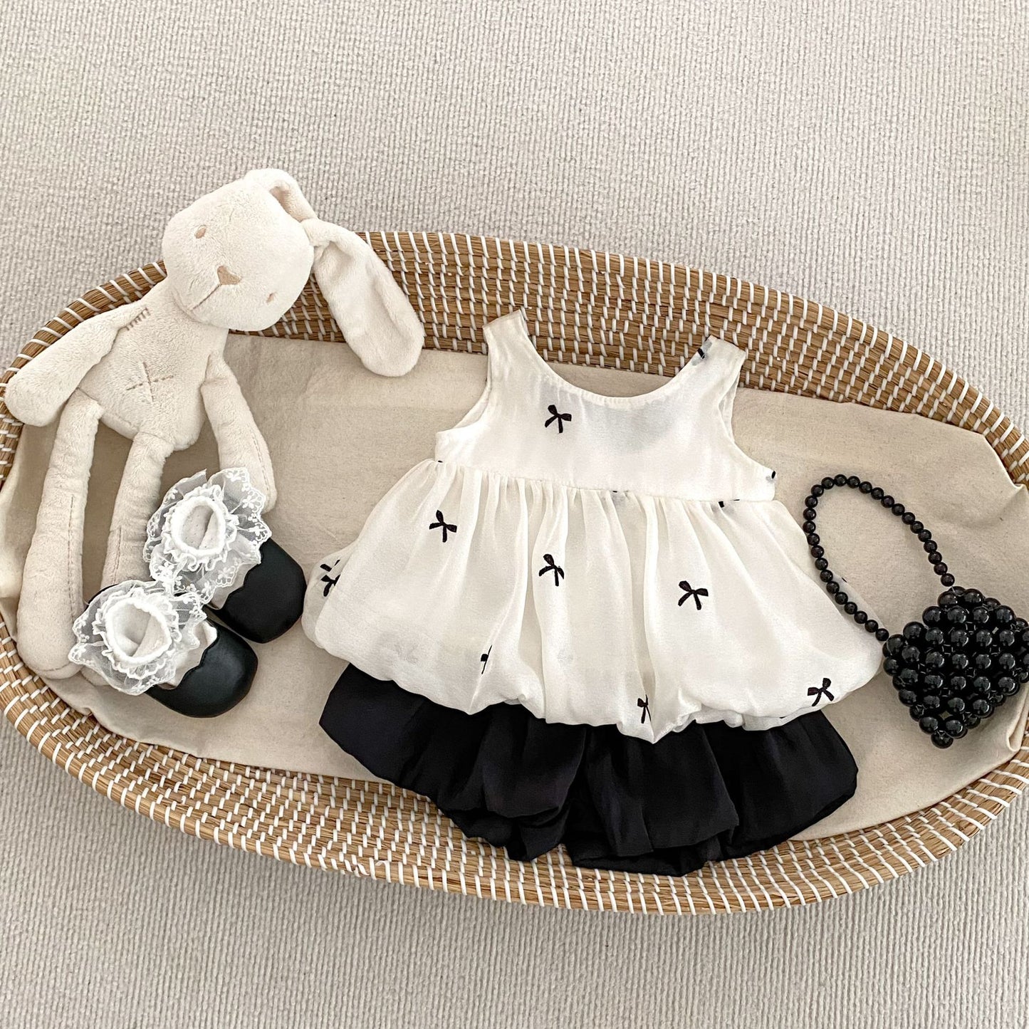 【BABY&KID】夏新作 蝶結びふわふわキャミソール、蝶結付きショートパンツSK061802