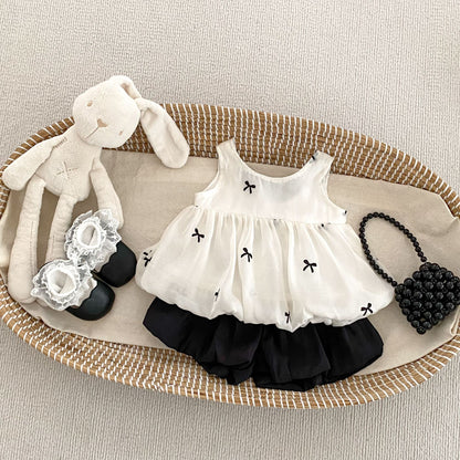 【BABY&KID】夏新作 蝶結びふわふわキャミソール、蝶結付きショートパンツSK061802