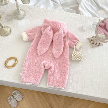 【BABY】冬新作小花柄うさぎ耳フード付きカバーオールSK103105