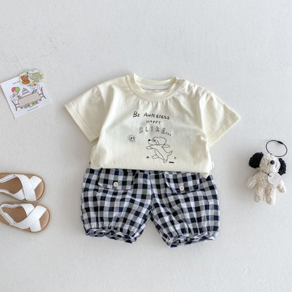 【BABY&KID】夏新作 ドッグＴシャツ、チェックパンツSK072010