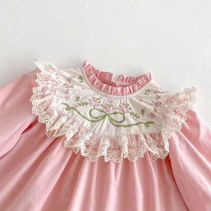 【BABY&KID】スタンドカラー花柄刺繍ワンピースSK011005