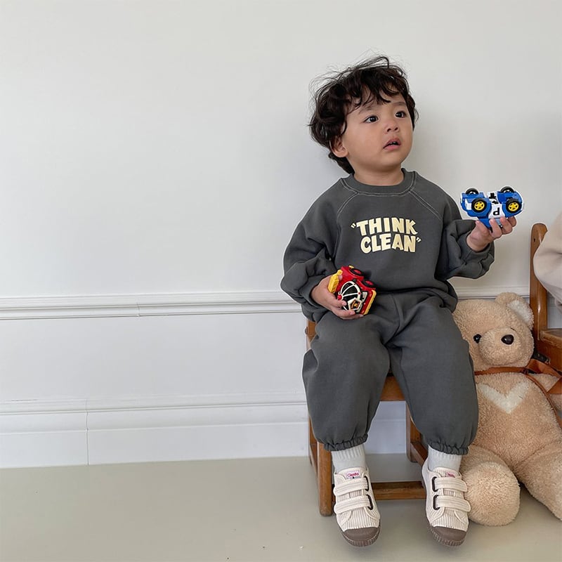 【BABY&KID】冬新作起毛英字プリントセットアップ 全2色SK11332