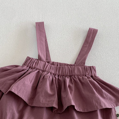 【BABY】夏新作フリル襟小花柄ブラウス＆サロペットロンパースSK104508