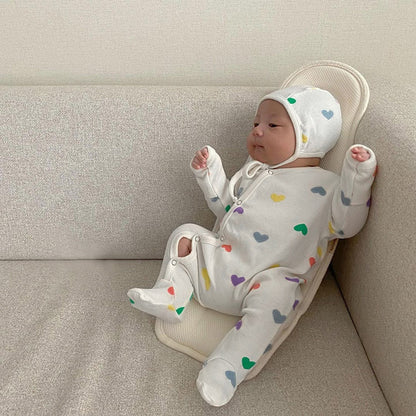 【BABY】カラフルハートロンパース、オールインワン、レギンス、帽SK031904