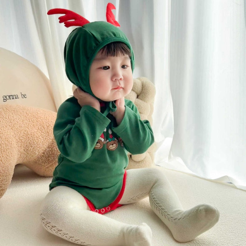 【BABY】トナカイプリントカバーオール＆角付き帽子セットSK102813