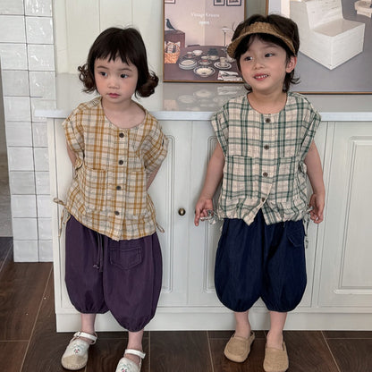 【BABY&KID】夏新作 チェック柄ノースリーブトップスSK080516