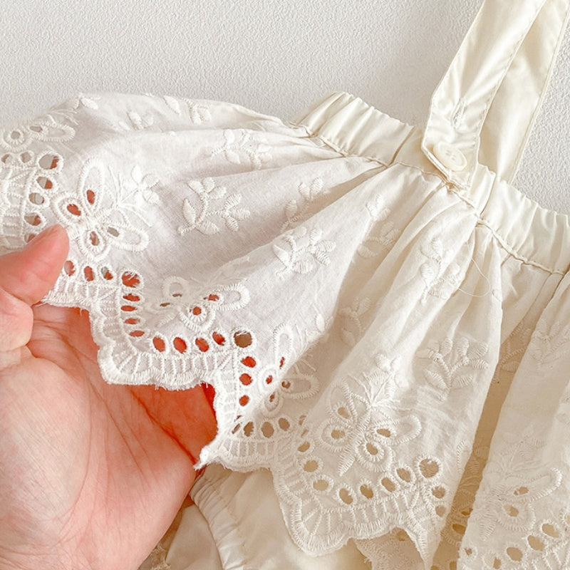 【BABY】夏新作 パフスリーブTシャツ＆レースサロペットショートパンツSK104817