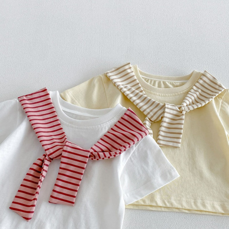 【BABY&KID】夏新作ケープ風半袖Tシャツ＆ボーダーワイドパンツSK105801