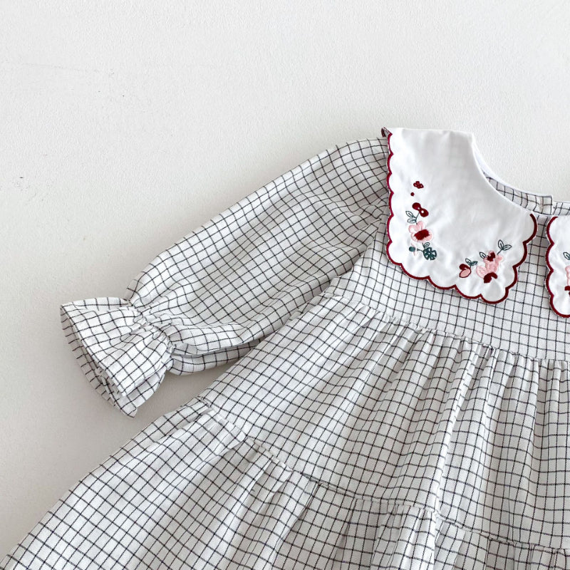 【BABY&KID】チェック花柄刺繍ワンピースSK011006