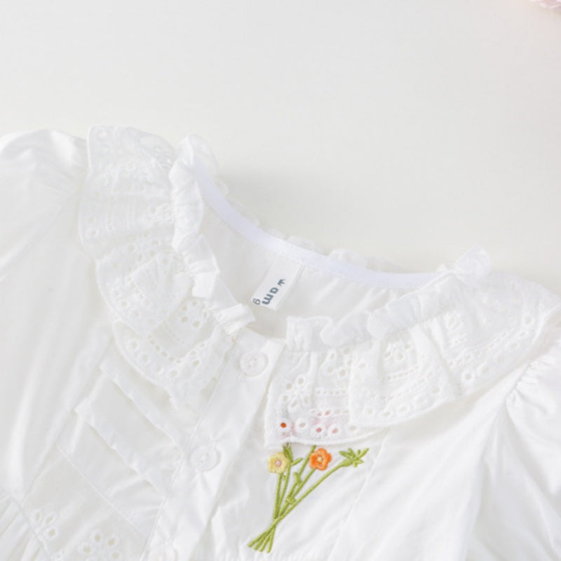 【BABY&KID】夏新作 レース襟お花刺繍ワンピースSKO71109