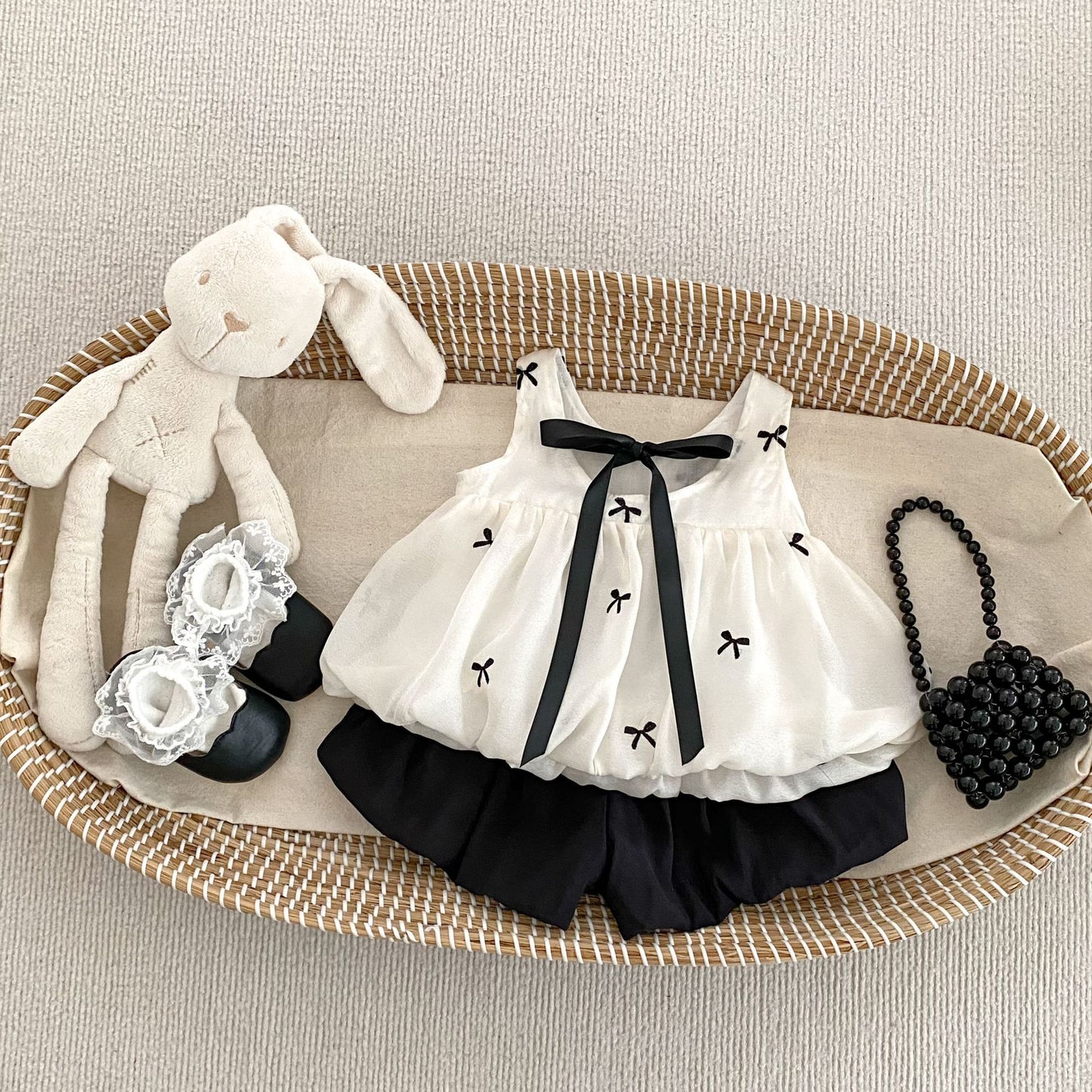 【BABY&KID】夏新作 蝶結びふわふわキャミソール、蝶結付きショートパンツSK061802