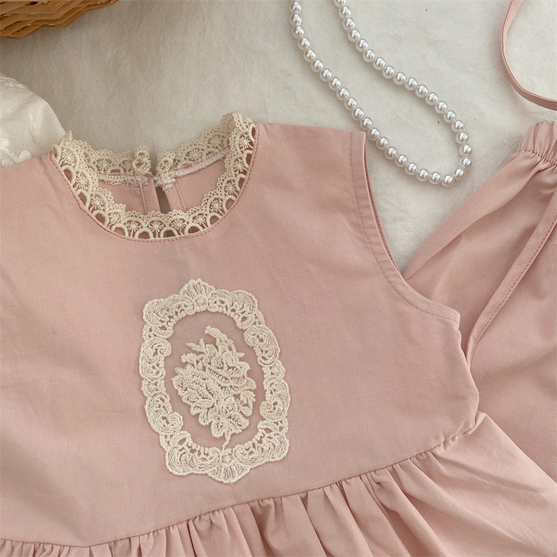 【BABY&KID】夏新作 フラワー刺繍デニムスーツSK081532