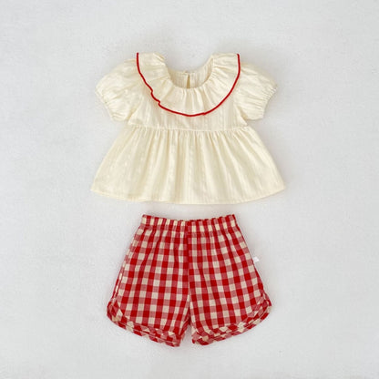 【BABY&KID】夏新作フリルブラウス＆チェックショートパンツSK105410