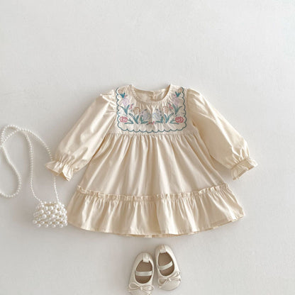 【BABY&KID】長袖花柄刺繍ワンピースSK011004