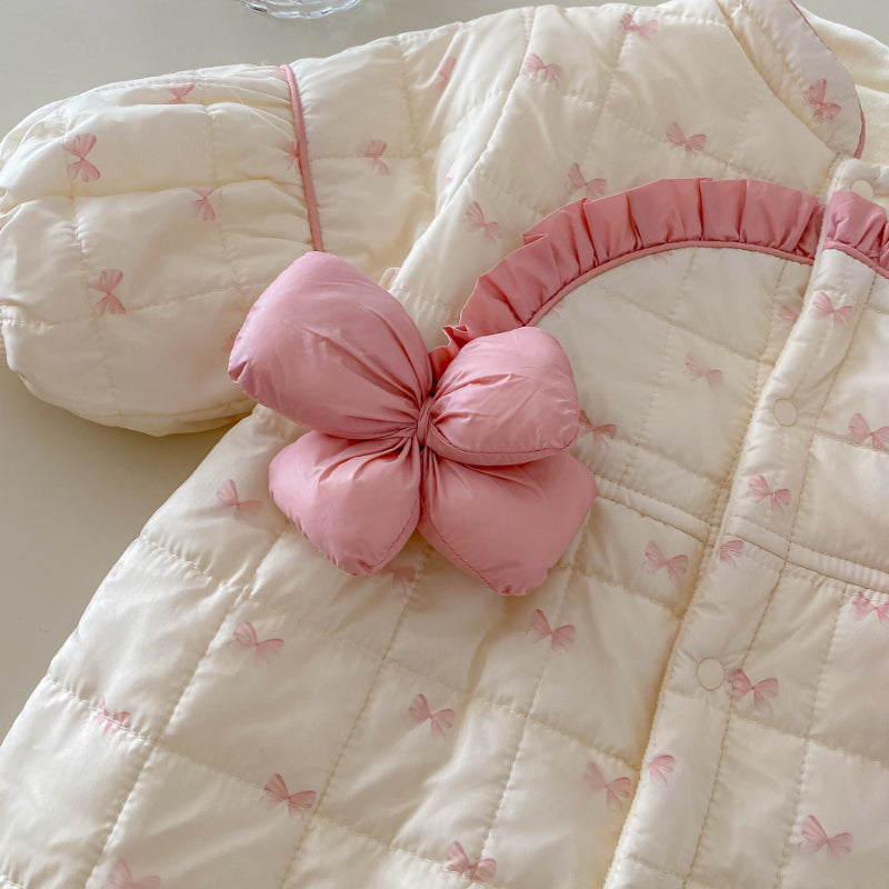 【BABY】蝶結びプリント立体フラワーカバーオールSK102926