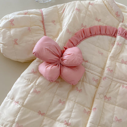 【BABY】蝶結びプリント立体フラワーカバーオールSK102926