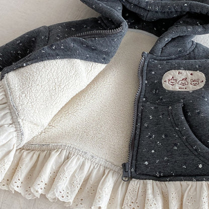 【BABY】冬新作花柄レースフード付き裏起毛アウターSK102721