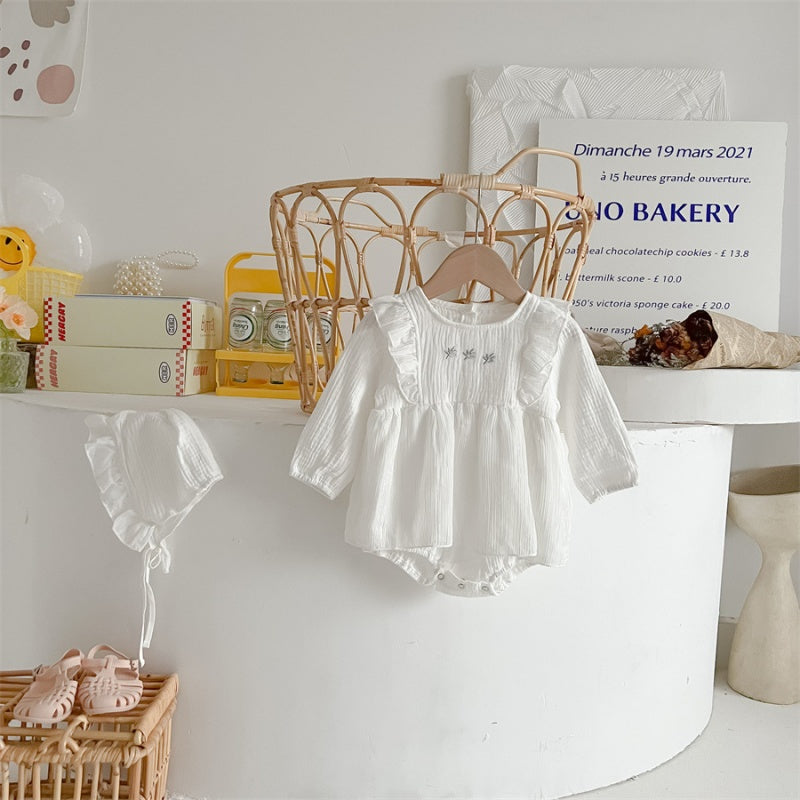 【BABY】小花刺繍ロンパース＆帽子SK106701