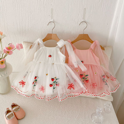 【BABY】夏新作 いちご刺繍リボンロンパースワンピSK081707