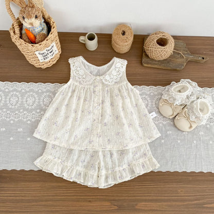 【BABY&KID】夏新作レース襟セットアップSK105412