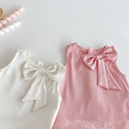【BABY&KID】夏新作 リボン付きチュールワンカラーお姫様ワンピースSKO71206