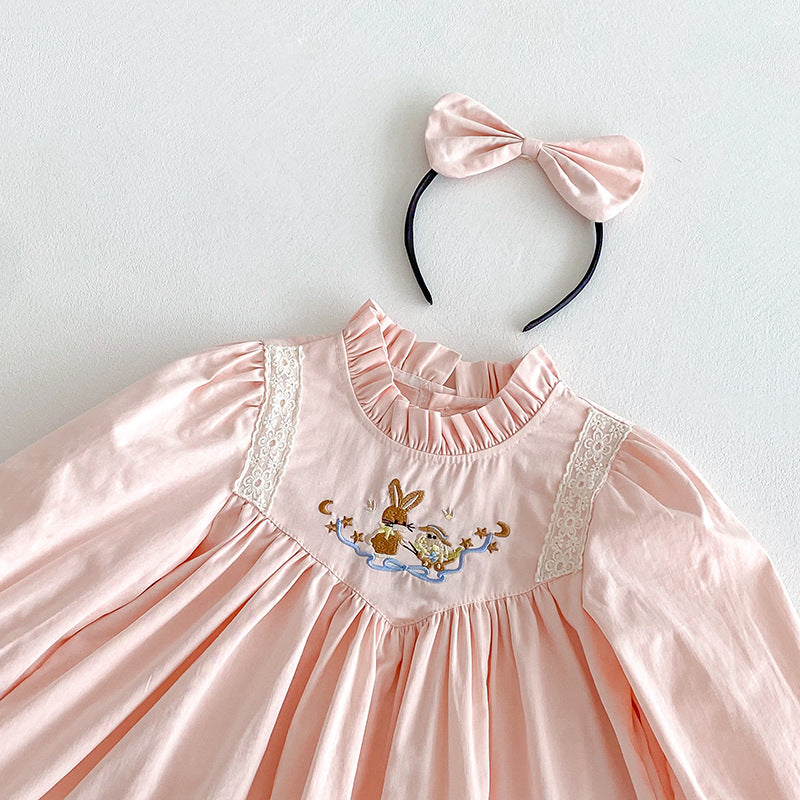 【姉妹服】うさぎ刺繍ロンパース、ワンピースSK101129