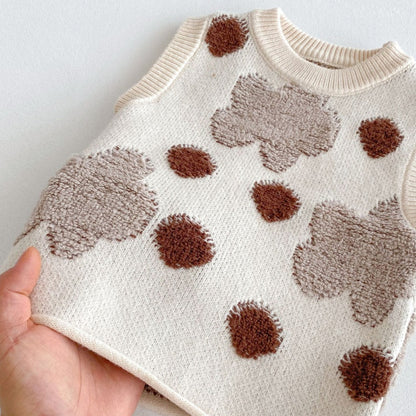 【BABY&KID】花柄ベスト&パフ袖トップス&ニットパンツ3点セットSK100332
