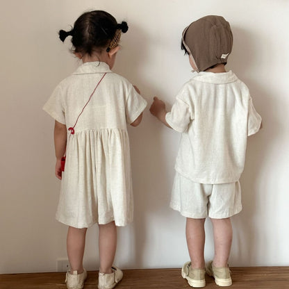 【BABY&KID】夏新作リネンシャツセットアップ、ワンピースSK104707