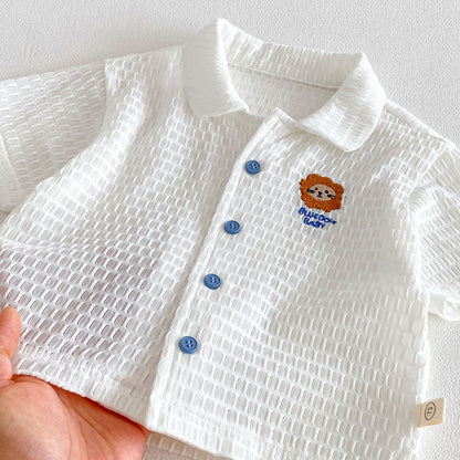 【BABY&KID】夏新作 通気ワッペンシャツ、ストライプショートパンツSK105112