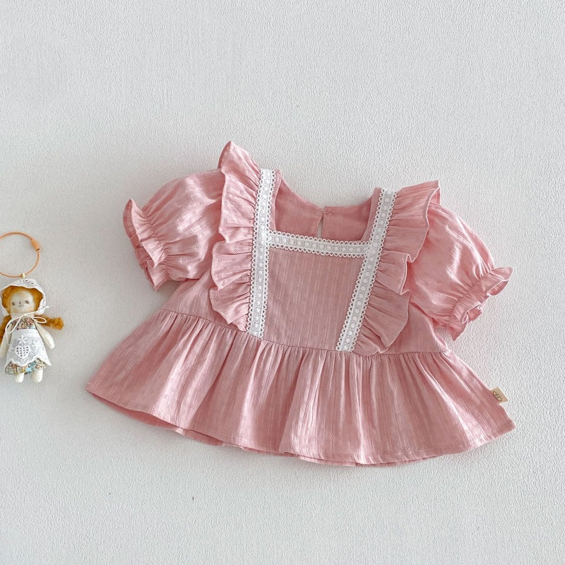 【BABY&KID】夏新作 フリルスリーブスクエアネックブラウス、デニムパンツSK105216