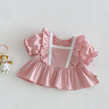 【BABY&KID】夏新作 フリルスリーブスクエアネックブラウス、デニムパンツSK105216
