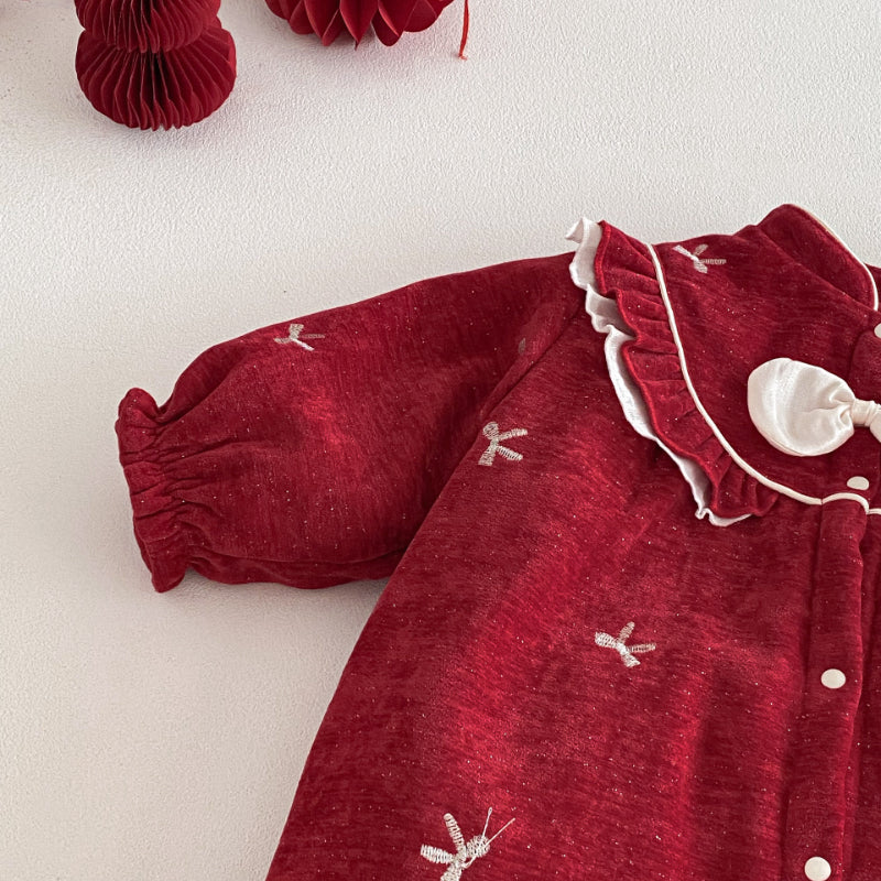 【BABY】冬新作蝶結び刺繍あったかカバーオールSK103001