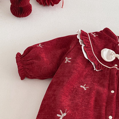 【BABY】冬新作蝶結び刺繍あったかカバーオールSK103001