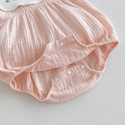 【BABY】夏新作 綿ガーゼ刺繍ロンパースSK090303