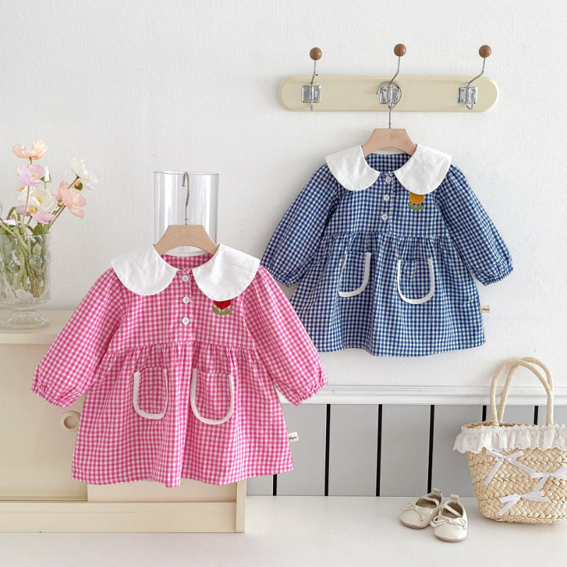 【BABY&KID】花柄刺繍チェックワンピースSK011024