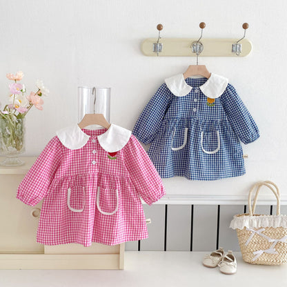 【BABY&KID】花柄刺繍チェックワンピースSK011024