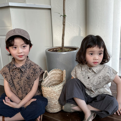 【BABY&KID】夏新作 レトロフラワー半袖シャツSK080508